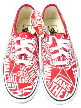 Vans Women's Authentic Off The Wall Repeat Canvas Red White shoes Size 6.5 NIB